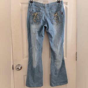 90s Mudd Mid Rise Lace Up Fly Flare Leg Blue Denim Jeans